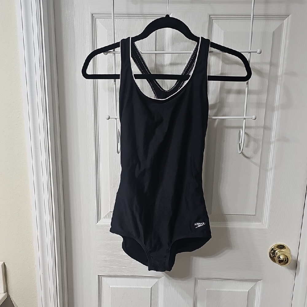 Speedo Women's Black One-Piece Swimsuit with White Trim